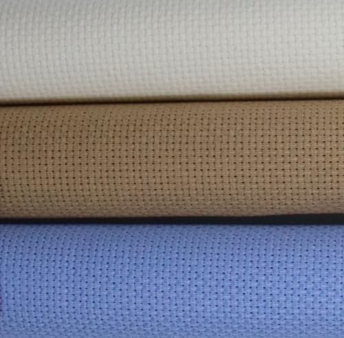 Image of KCS 3 pc of 15 inch x 18 inch(38cmx45cm) 14 Count Cross Stitch Cotton Aida Cloth Needlework Rolled Fabric Box,14CT,Light Blue+Khaki+Antique White
