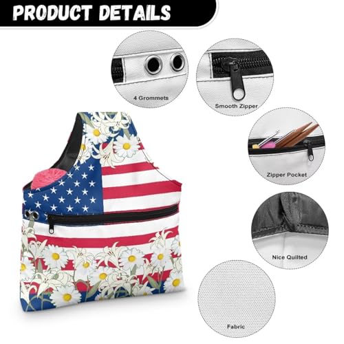 Image of KUIFORTI American Flag Yarn Bag Crochet Storage Bag Independence Day Yarn Bags for Crocheting on The Go Women Girls Anniversary Gifts for Crochet Accessories Size L