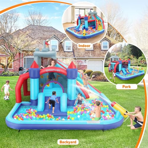 Inflatable Water Slide Park for Kids 3-12, Giant Bounce House Water Slide Combo w/Double Slides,Bouncing Area,Climbing Wall,Splashing Pool, Blower, Blow Up Water Slides for Kids Backyard Summer - Image 5