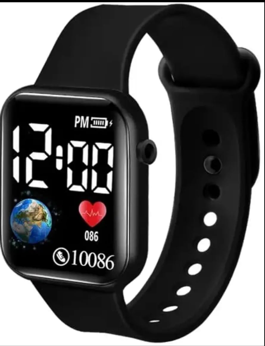 Kids Digital led Smart Watch, Digital Display, Black Silicone Fashionable Watch-image-1
