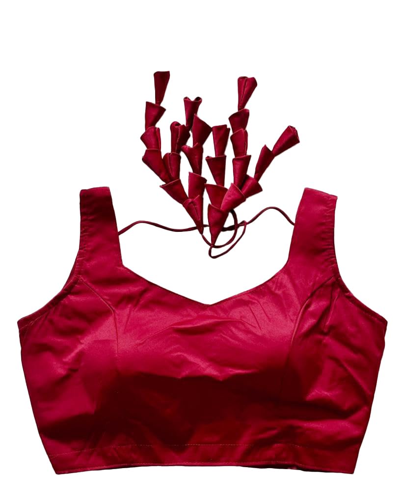 Women Satin Solid Color Sleveless V-Neck Readymade Blouse-image-24
