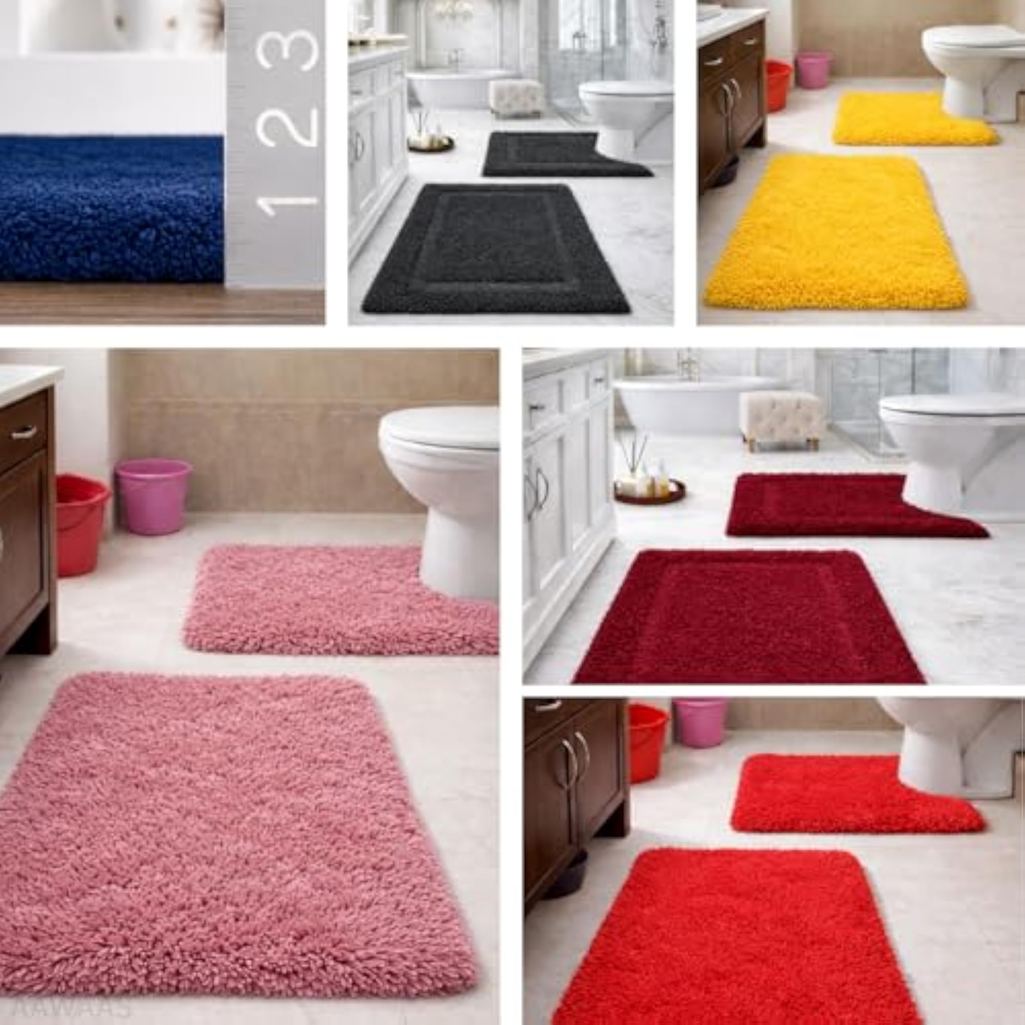 Shaggy Polyester Microfiber Bath Mat Set, U Shape Contour & Door Mat