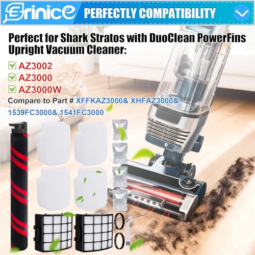 Image of 14 Pack AZ3002 Filter Replacement Part for Shark Stratos AZ3000 AZ3000C AZ3000W AZ3002C Upright Vacuum, 1 Brushroll 2 Filters 4 Foam Filters 4 odor neutralizer 2 Belts 1 Cleaning Brush