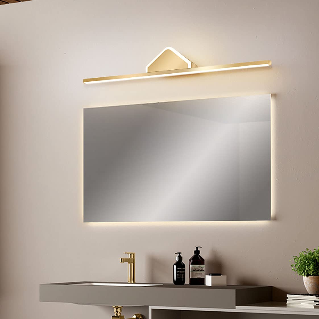 LED Spiegelleuchte Badezimmer Spiegellampen Wasserdichte Make-up Beleuchtung Warmweißes Licht für Schrank mit 3000K Gold Spiegel Frontbeleuchtung 17W/80CM