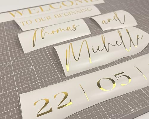 Autocollants personnalisés pour mariage sur miroir/acrylique – Or, argent, blanc, noir – Panneau de bienvenue en vinyle avec noms et date, décoration de...