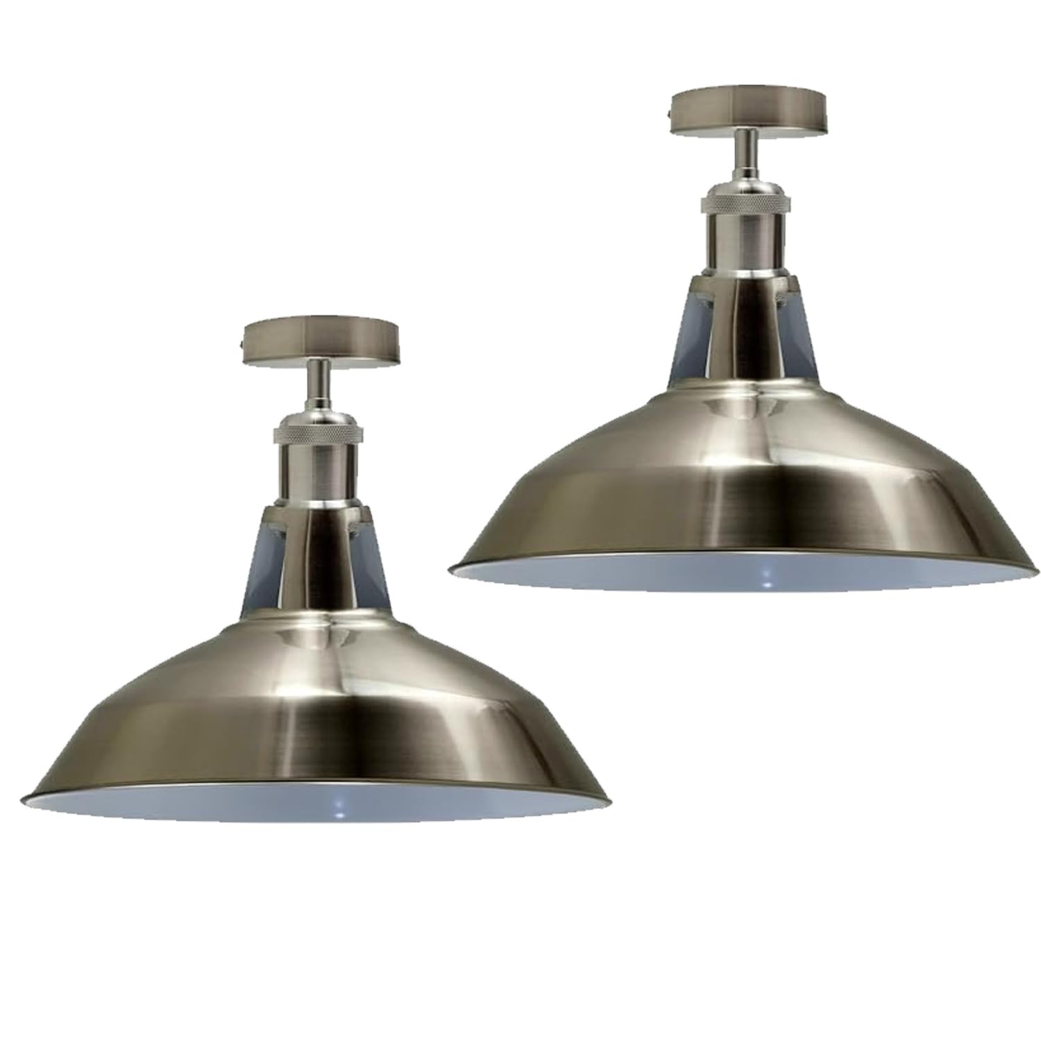 LEDSone 2 Pack of Vintage Retro Industrial Semi-Flush Mount Ceiling Light LED Lamp Fixture Metal Lampshade Pendant Fitting for Bedroom Living Room Farmhouse