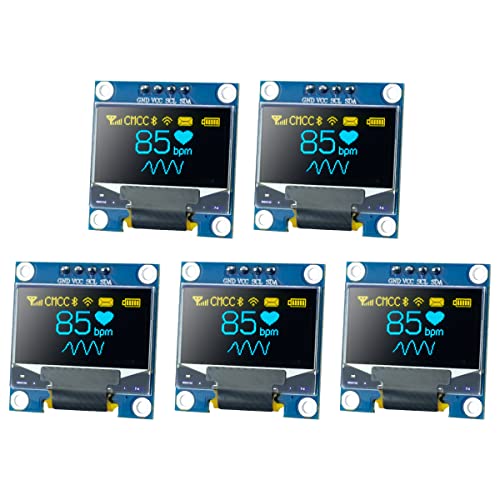 LAFVIN 5 PCS 0.96 Pouce OLED Display Module 128x64 Pixel OLED Display Screen SSD1306 Driver I2C IIC Serial Self-Luminous Display Screen Board Compatible avec Arduino Raspberry Pi (Bleu et Jaune)