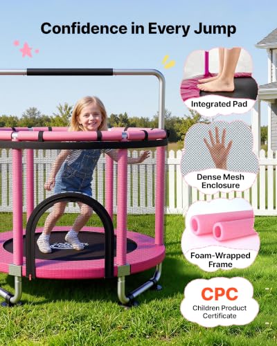 Image of VEVOR 3 /4.6 /5 FT Trampoline Indoor /Outdoor Trampoline for Toddlers, Foldable Mini Baby Jump Toy with Foam Handle, Recreational Trampolines Birthday Gift for 3+ Years Kids
