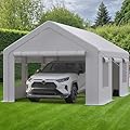 GarveeLife 13x20ft Carport Heavy Duty, Portable Garage with 4 Doors + 4 Window, Upgraded Carport with Reinforced Steel Poles, Uv Resistant Waterproof Tarp, Portable Carport for Car, Truck, Boat