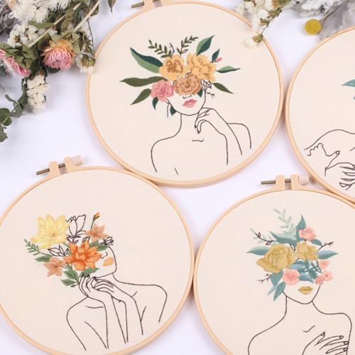 Image of Chenflying Embroidery Starter Kits, 1 /3 Sets Art Embroidery Kits for Beginners Adults with Embroidery Hoops Threads Needles and Instructions