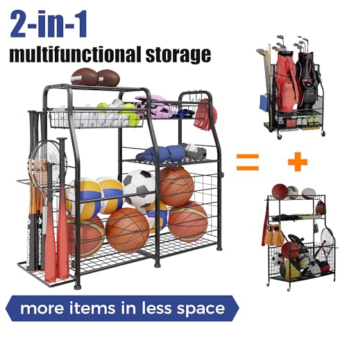 image for LUMAMU Garage Organizer - Sports Equipment Organizer Rack, Ball Storag