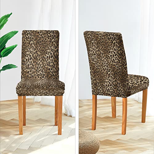 Xigua Vintage Leopard Print Chair Covers For Dining Room, Soft Stretch Seat Slipcover , Washable Removable Dining Chair Protector, Set Of 2 #TOP2