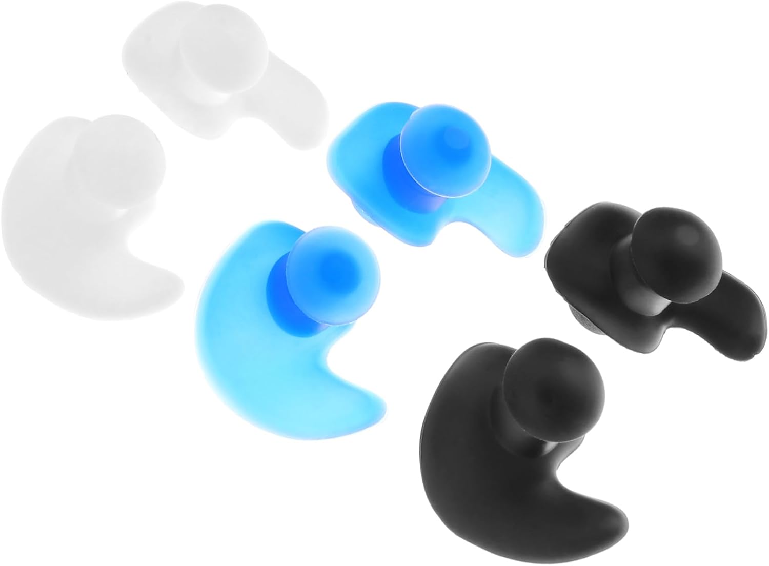 3pairs Swimming Ear Plugs for Adults Comfortable Reusable Earplugs for Surfing and Water Sports Blue Black White