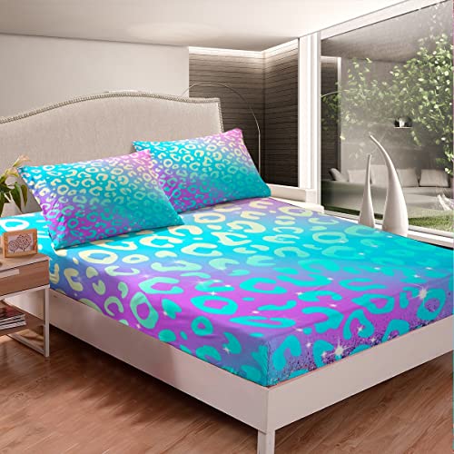 Leopard Fitted Sheet Single Size,Abstract Cheetah Print Bed Cover with 1 Pillowcase,Animal Skin Print Bedding Set 2pcs for Kids Boys Girls Room Decor,Soft Polyester Bedding - Image 2