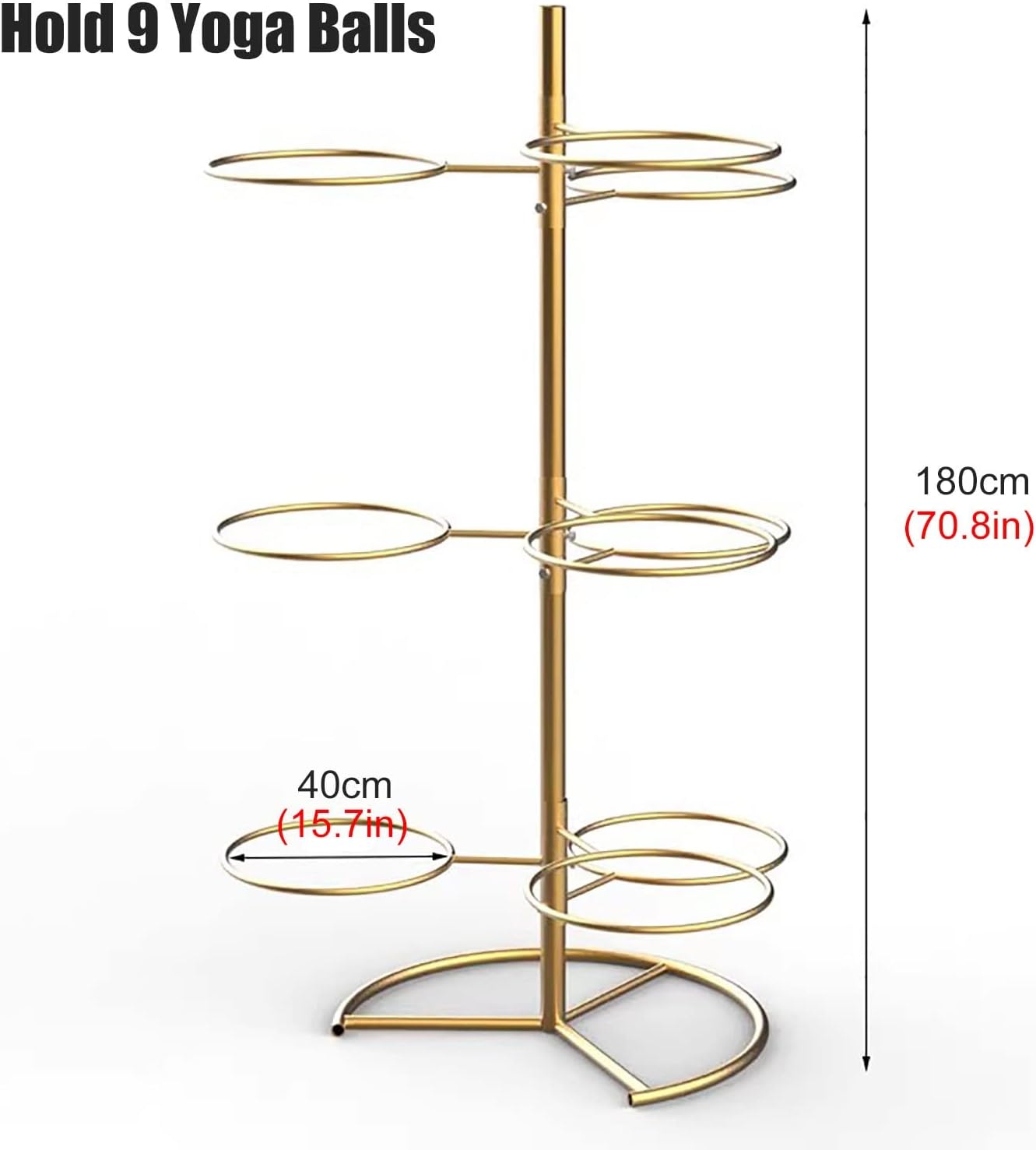Large Capacity Yoga Ball Holder, Metal Upright Exercise Ball Storage Organizer for Pilates Balls, Floorstanding Rack -Gold