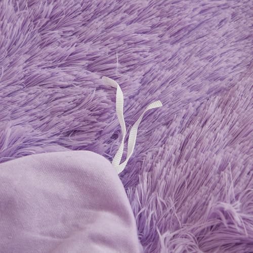 EMME Plüsch Bettwäsche Set 135x200cm Biber Flauschige Bettdecke Set für Bett Shaggy und Plüsch weiche Bettwäsche Bettbezüge und 1 Kissenbezug 80x80cm, Lila