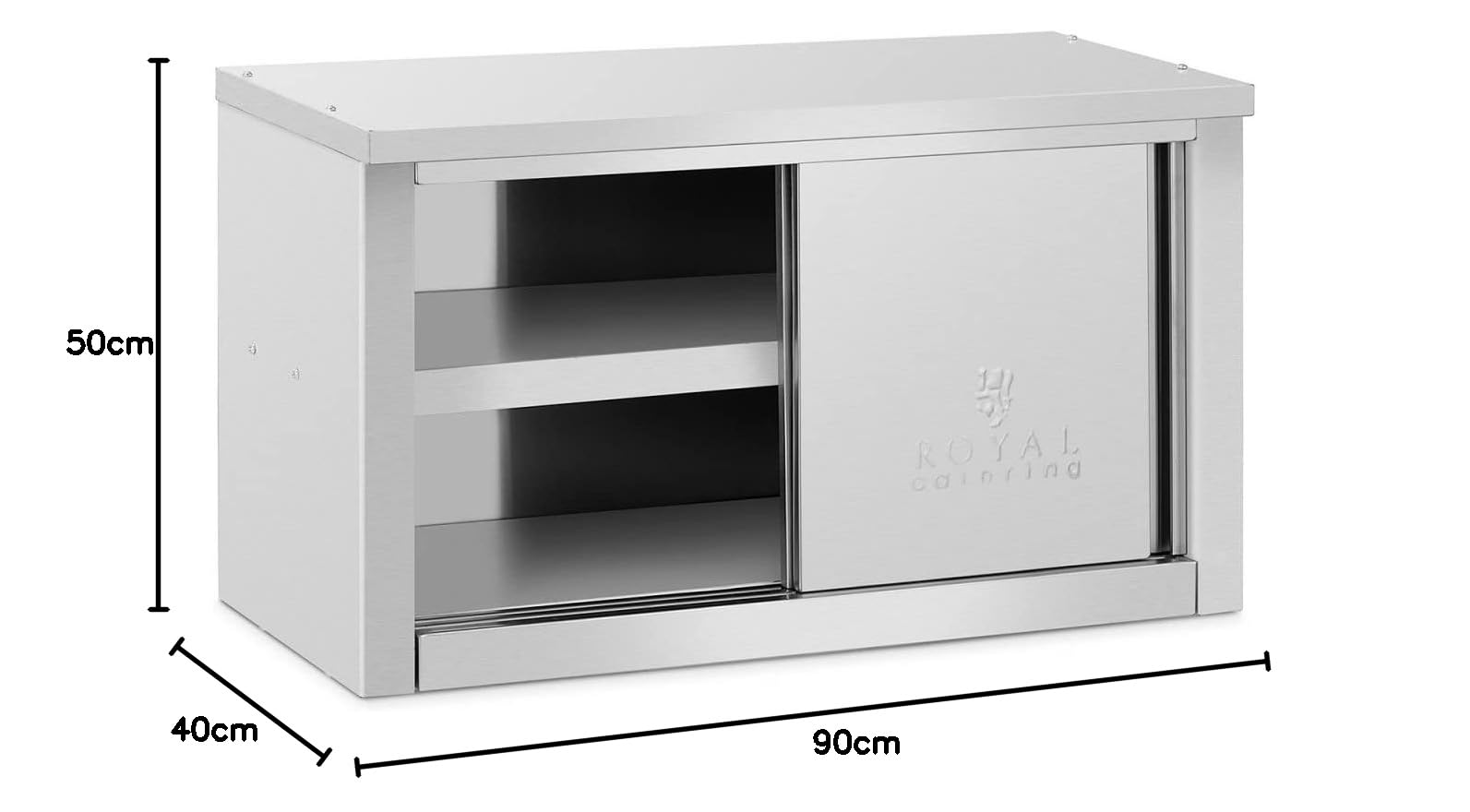 Royal Catering RCAT-90/40/50-C Edelstahl Hängeschrank 900 x 400 x 500 mm 60 kg Tragkraft pro Fach Wandhängeschrank mit Schiebetüren Wandhängeschrank Hängeschrank Edelstahl