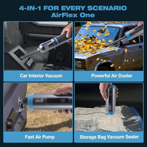 Image of HAUSMEISTER Airflex One Cordless Car Vacuum 16000Pa, 4-in-1 Handheld Vacuum with Air Duster & Inflator, Portable Mini Vac for Car Detailing, Pet Hair, Keyboard Cleaning (Gray)