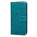 Mavis's Diary S5 Case, Galaxy S5 Case Premium Wallet PU Leather with Fashion Embossed Floral Butterfly Magnetic Clasp Card Holders Flip Cover with Hand Strap (Blue)