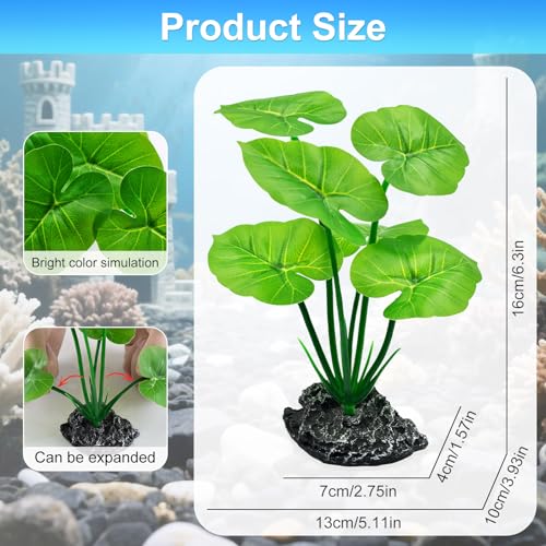 Image of Artificial Fish Tank Decorations Plants, Aquarium Decor Plant Plastic Realistic Silk Plants for Fish Tank Leaf Pad Hammock for Small Tank, Goldfish, Reptiles