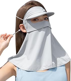 [epicday] ツバ付きフェイス＆ネックカバー 接触冷感 UPF50+ ネックガード フェイスガード ひんやり 洗える 全面ガード 呼吸穴 つば広 サンバイザー