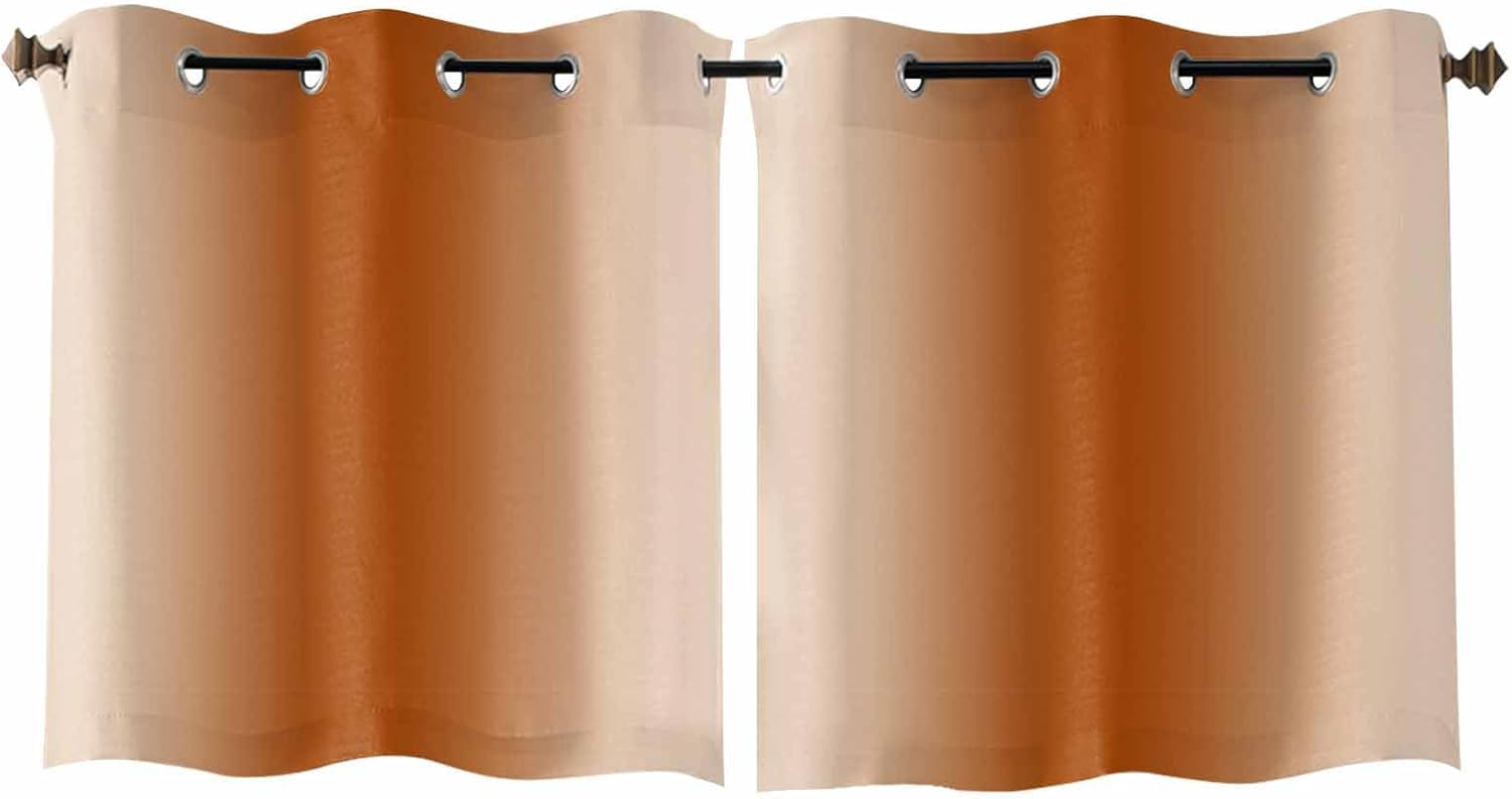 Burnt Orange Ombre Blackout Window Curtains 45 Inch Length 2 Panels Set, Farmhouse Orange Gradient Grommet Top Window Curtain for Living Room/Bedroom, Modern Art Thermal Insulated Drapes 42x45 In