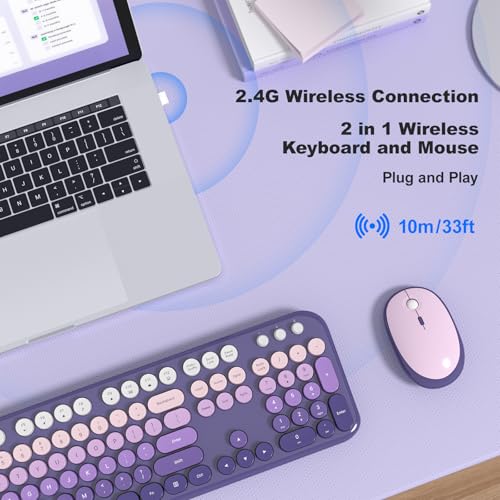 MOFII Wireless Keyboard and Mouse Combo - Purple-Gradient Full-Sized Plug and Play Colorful Computer Keyboards - 104 Keys Round Keycap USB 2.4G Cute Keyboard for Windows/Laptop/Mac/Desktop/PC — view 5