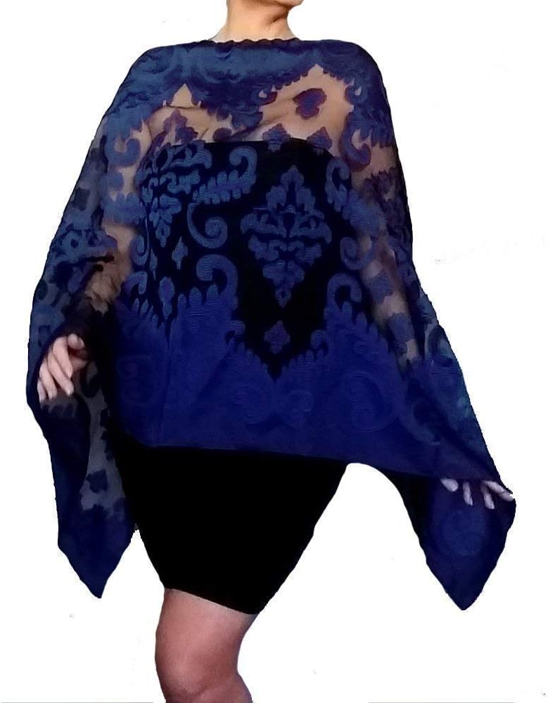 Navy Evening Wrap Dark Blue Plus Size Stole Black Organza Shawl By ZiiCi
