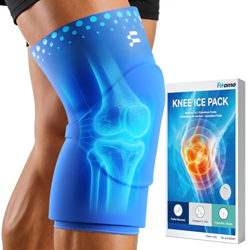 Fitomo Knee Ice Pack Wrap Sleeve Thickened Core for Knee Pain Targeted Swelling Relief During Recovery Soft Flexible Gel No Slip Compression Fit Reusable Hot Cold Therapy for Post Activity L