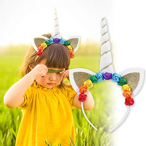 Tiara de unicórnio, flor multicolorida, feita à mão, argola para cabelo para festa de aniversário, c