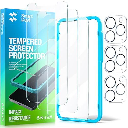 SMARTDEVIL 3 Pack Screen Protector for iPhone 11 Pro Max with 3-Pack Camera Lens Protector, 9H Clear Tempered Glass Film [Military Grade Shatterproof], Alignment Frame [Easy Installation] iP