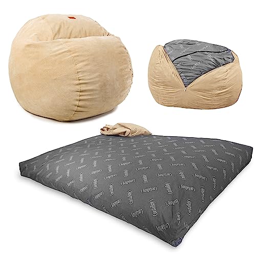 CordaRoy's Corduroy Bean Bag Chair, Convertible Chair Folds from Bean Bag to Bed, As Seen on Shark Tank, Khaki - Full Size by CordaRoy's - Used condition - US$280.78