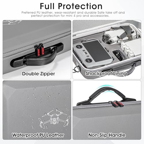 Image of Portable Carrying Case Compatible with DJI Mini 3 /Mini 4 Pro PU Leather Travel Storage Bag with Shoulder Strap Waterproof Hard Shell Bag for DJI Mini 3 Mini 4 Pro Screen Case Accessories