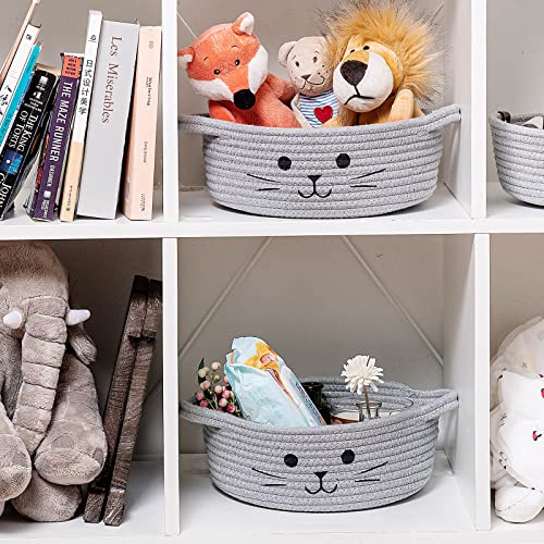 image for HiChen Small Woven Rope Storage Basket, Cute Cat Toy Basket for Living