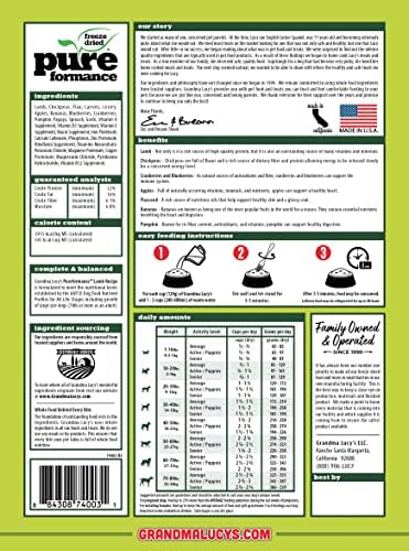 GRANDMA LUCY’S 844213 Pureformance Grain Free Lamb Food for Dogs, 3-Pound