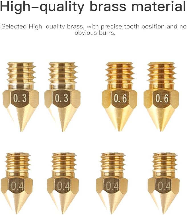 Official Creality 3D Printer Nozzles 8PCS MK8 Extruder Nozzles, Brass High Temperature Pointed Wear Resistant Hotend Nozzle 0.3mmx2, 0.4mmx4, 0.6mmx2 for Ender 3 Series/Ender 5 Series and CR 10 Series : Industrial & Scientific