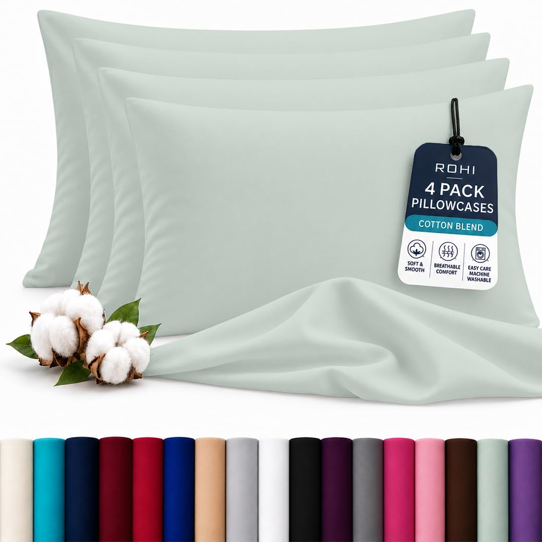 Rohi Luxury Duck Egg Pillow Cases 4 Pack - (50×75cm) | Soft & Comfy Cotton Blend Pillow Covers with Envelope Closure | Breathable, Anti-Allergy, Fade & Wrinkle Resistant