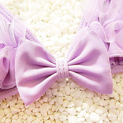 KAGAYD Baby Girls Toddler Kids 3-Pieces Lace Tutu Swimskirt Swimsuits Bikini Set with Hat (Purple, 2-3 Years)3