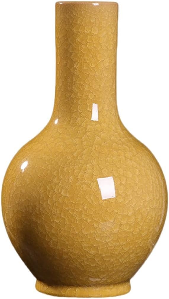 Vase Desktop Ceramic Vase Cracked Yellow Crafts Ornaments(D)