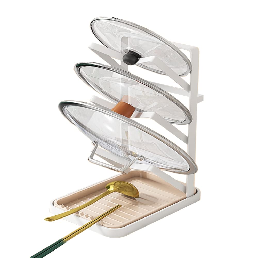 STARRY G Cooking Spoon Rest with Drip Pan, Pot Lid Holder Stand, Kitchen Utensils Rest with Lid Holder, Countertop Organiser Rack for Cooking Tools, Light Luxury Flatware Tray Shelf - White 3 Layer