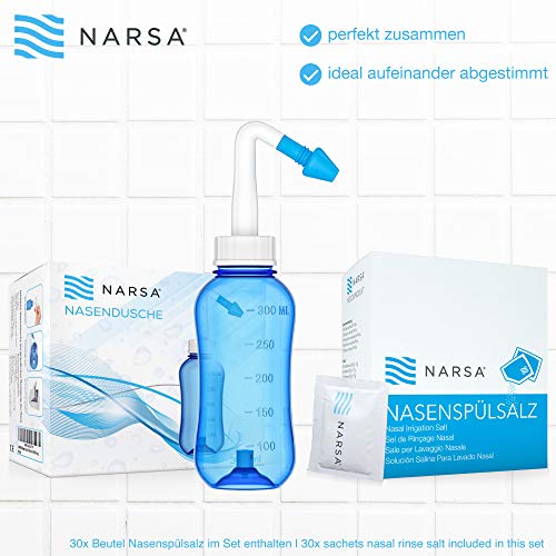 Nasendusche Set NARSA® · 30x Nasenspülsalz · 3 Aufsätze für Erwachsene und Kinder · Nasenspülkanne zur Nasenreinigung und Nasenspülung bei Erkältung und Allergie – Bild 7
