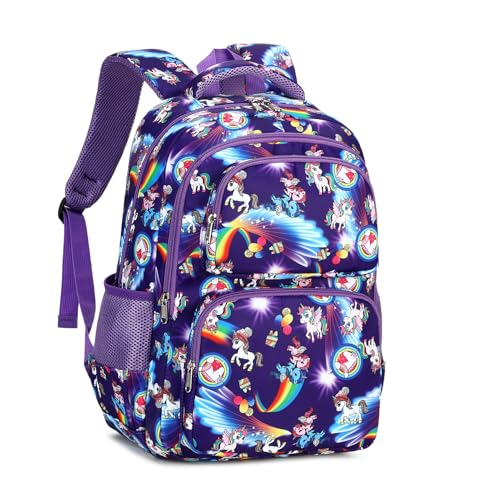 Octsky School Backpack for Girls, Kids Unicorn Bookbag with Lunch Box, Purple3