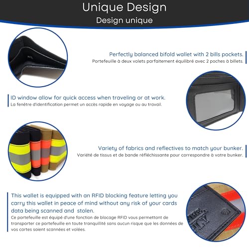 Firefighter Wallet Original Reflective Turnout Bunker Fabric Gear Men Gift RFID Protection (Beige & Yellow), Medium3