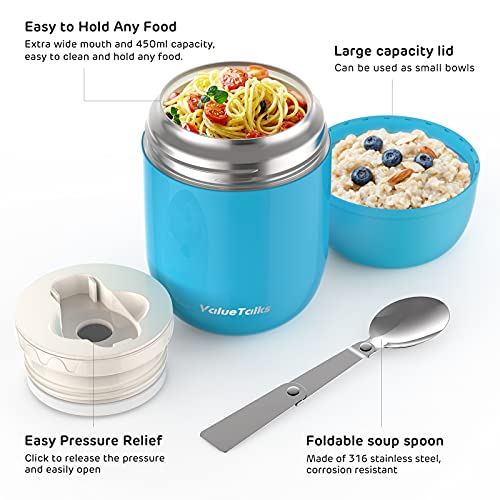 ValueTalks Frasco Térmico Comida 450ml Termo para Alimentos de Acero Inoxidable Aislado al Vacío Frasco con una Cuchara… - Imagen 5