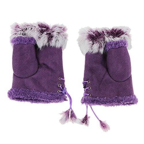 Greenery Womens Fingerless Gloves Faux Fur Winter Warm Mittens Half Finger Suede Leather Short Gloves Christmas Gift
