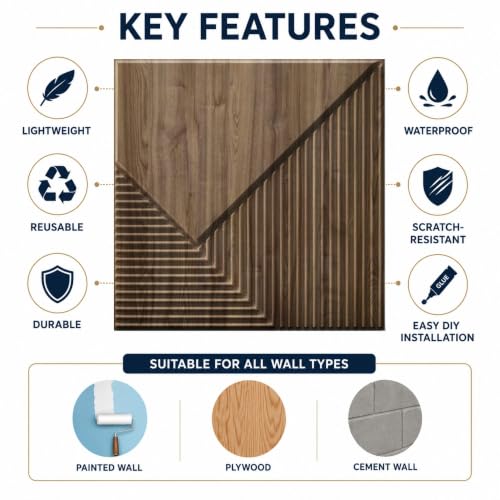 Image of Kayra Decor 3D PVC Wall Panels for Bedroom & Living Room | Plaina Design | Oak Wood Color | 19.7 x 19.7 Inch | Pack of 18 | 42.48 Sq Ft