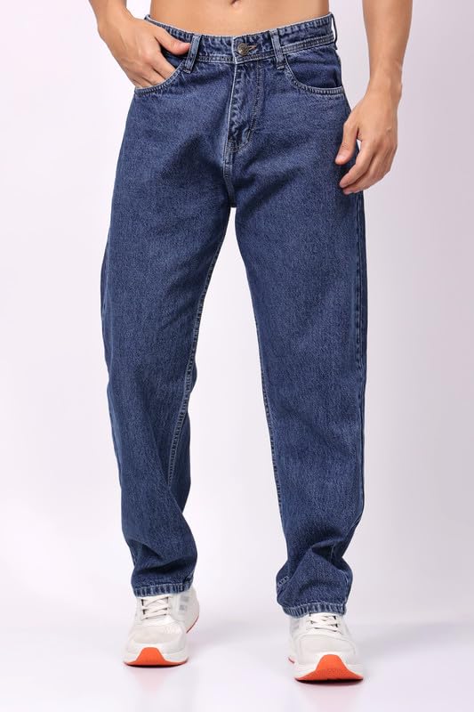 Image of London Hills Men's Relaxed Fit Baggy Jeans | Streetwear Style Loose Denim Pants for Casual Wear | Comfortable Cotton Blend Jeans with Trendy Wide Leg Fit