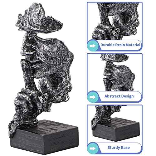 Moligou 3Pcs Thinker Statue, No Hear No See No Speak Abstract Art Figurine, Sculpture Decor For Office, Desktop, Bookshelf (Silver) #TOP3