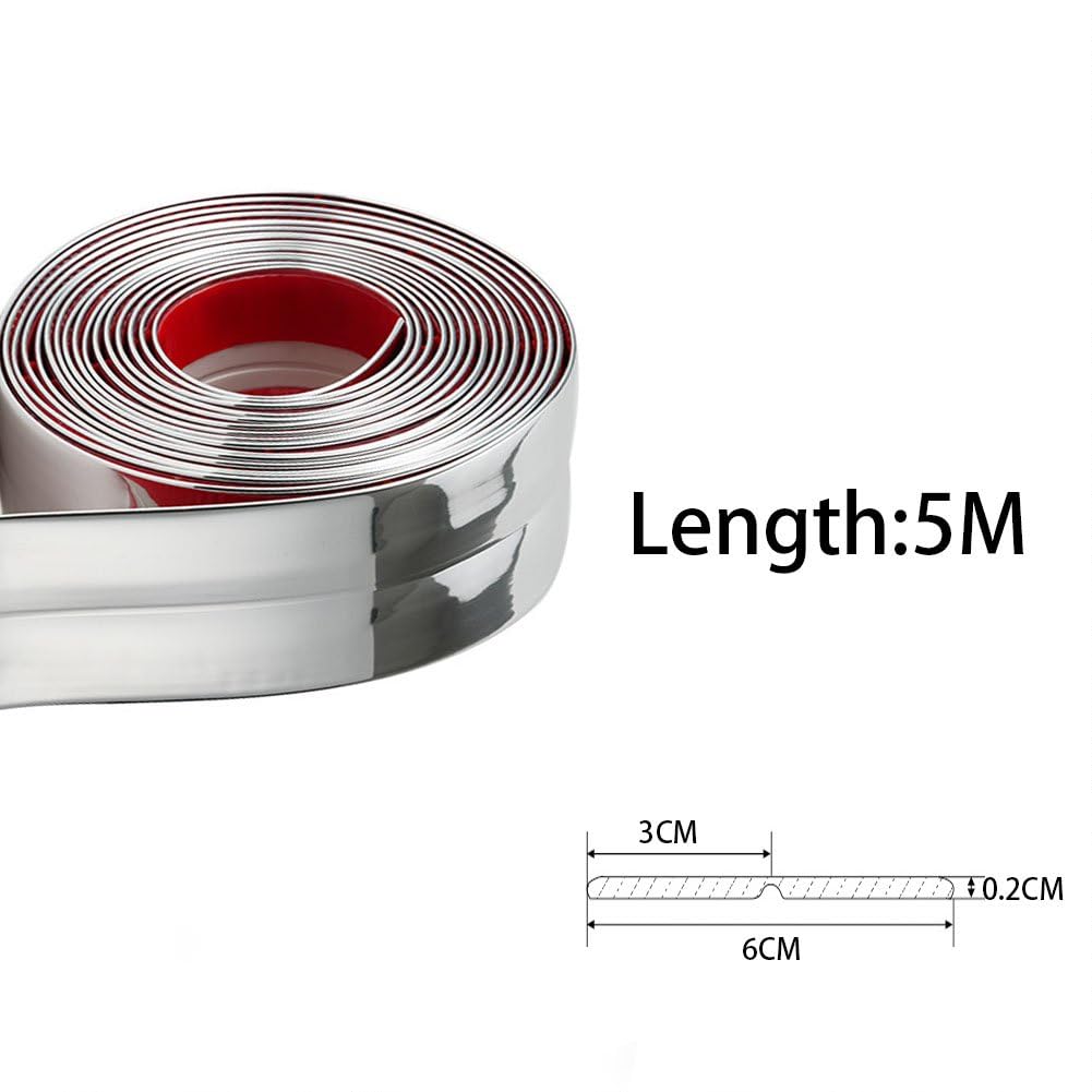 Battiscopa PVC per Angoli,3x3 cm Bordura Vinile per Pavimenti, Piastrelle, Muri, Mobili-Bordura per Piani di Lavoro della Cucina Modanatura Decorativa Flessibile Profilo Angolare, Argento 5M