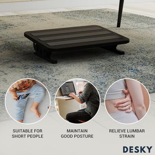 Image of Desky Classic Desk Foot Rest - Ergonomic Under-Desk Foot Support with Adjustable Height, Non-Slip Surface, Improves Posture & Comfort for Office or Home